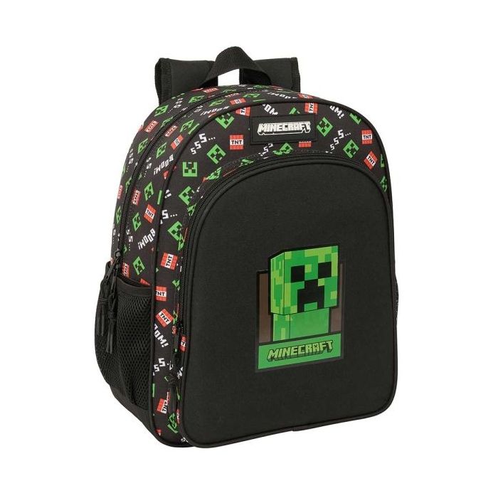 Safta Minecraft Mochila - Adaptable a Carro - Portabotellas - Tirador Doble - Hombreras Acolchadas - Espalda Ergonomica - Bolsillo Frontal - Asa de Mano Superior - 15 L - 320x120x380mm - Color Negro