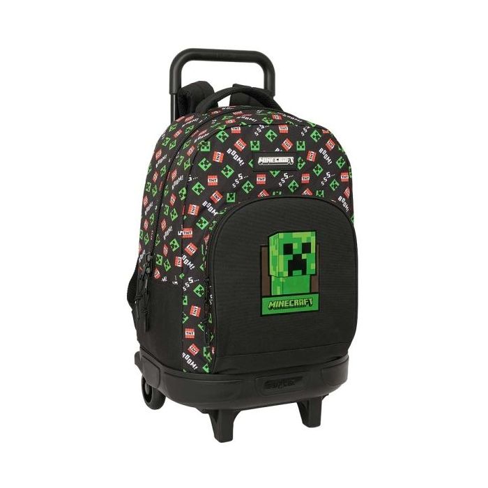 Safta Minecraft Mochila con Carro - Extraible - Bolsillo Frontal - Portabotellas - Tirador Doble - Hombreras Acolchadas - Asa Acolchada - Tarjeta ID - Bandeja PVC - 33L - 330x220x450mm - Color Negro