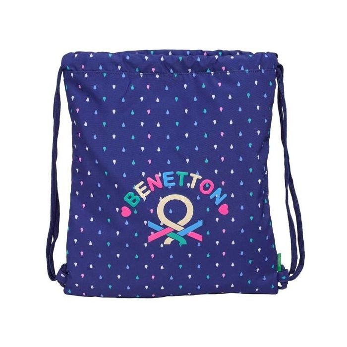 Safta Benetton Drop Saco Plano - Bolsillo con Cremallera - Cierre con Cordones - 5L - Compacto y Portatil - Material Resistente - Uso Diario Versatil - 350x10x400mm - Color Azul Oscuro