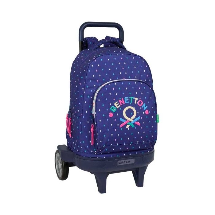 Safta Benetton Drop Mochila con Carro - Bolsillo Frontal - Ruedas Antivibracion - Asa de Mano Acolchada - Sistema de Bloqueo - 33L - 330x220x450mm - Color Azul Oscuro