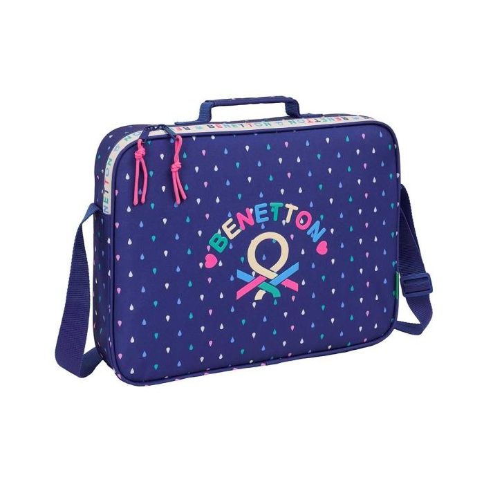 Safta Benetton Drop Maletin con Cremallera - Bandolera Ajustable - Asa Forrada - Doble Tirador - Fondo Semirigido - 6L - 380x60x280mm - Color Azul Oscuro