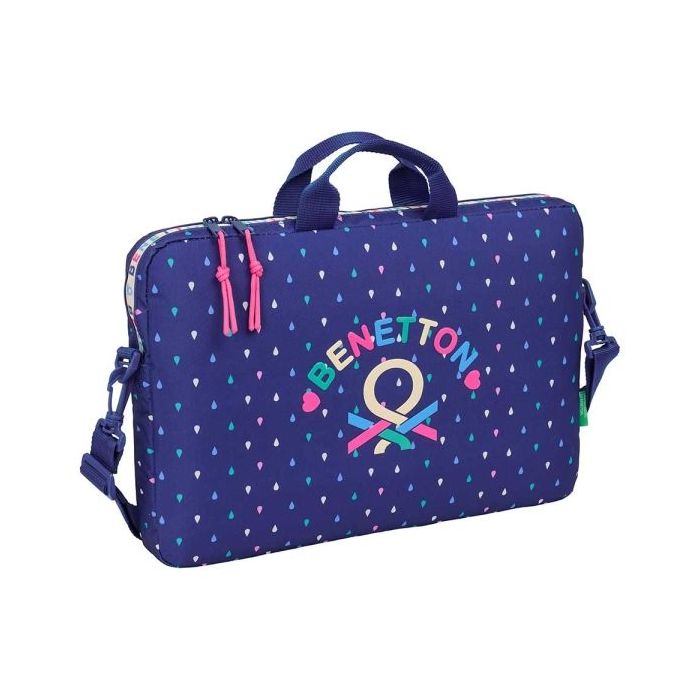 Safta Benetton Drop Maletin para Portatil hasta 15.6" - Cremallera - Interior Acolchado - Asas de Mano - Doble Cremallera - 4L - 400x40x270mm - Color Azul Oscuro