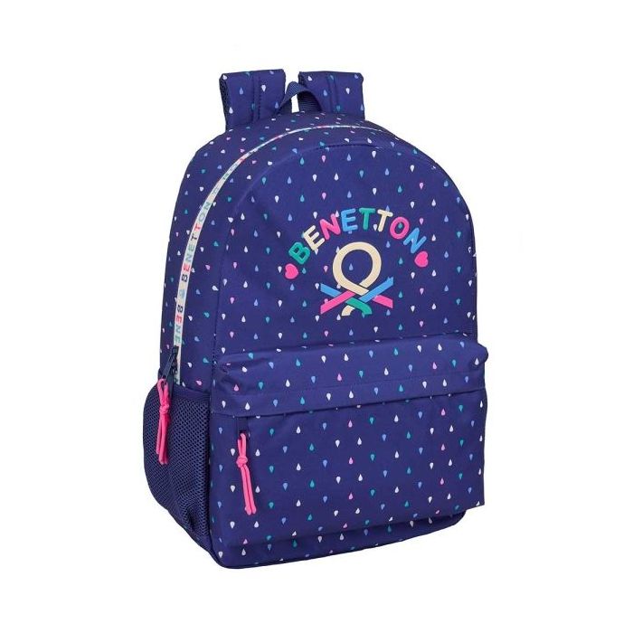Safta Benetton Drop Mochila Adaptable a Carro - Bolsillos Laterales - Doble Tirador en Cremallera - Espalda Ergonomica Acolchada - Asa de Mano Superior - 19L - 300x140x460mm - Color Azul Oscuro