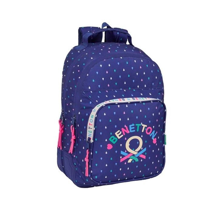 Safta Benetton Drop Mochila con 2 Compartimentos - Antirozaduras - Adaptable a Carro - Portabotellas - Tirador Doble - Hombreras Acolchadas - 20L - 320x150x420mm - Color Azul Oscuro
