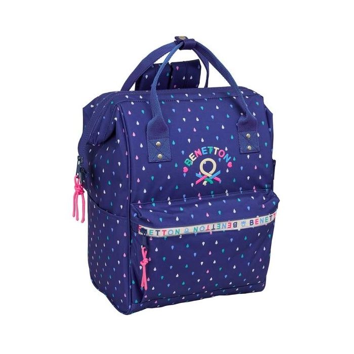 Safta Benetton Drop Mochila para Portatil hasta 13" - Bolsillo con Cremallera - Asas Superiores - Hombreras Ergonomicas - Compartimento Acolchado - 270x190x400mm - Color Azul Oscuro