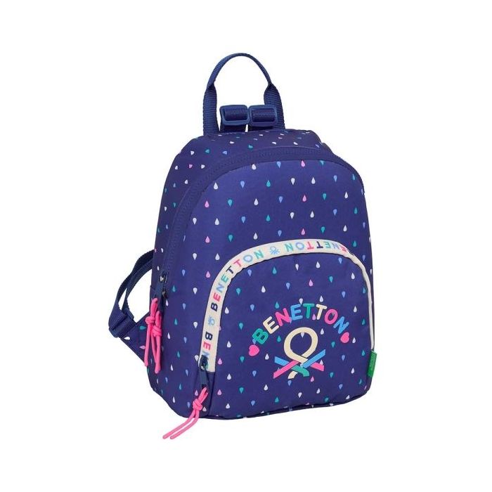 Safta Benetton Drop Mini Mochila - Bolsillo Frontal - Cremallera Doble - Bolsillo Trasero con Cremallera - Hombreras Ajustables - Asa Superior - 9.75L - 250x130x300mm - Color Azul Oscuro