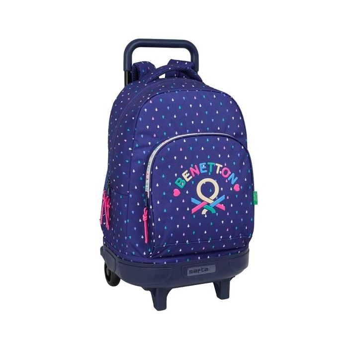 Safta Benetton Drop Mochila con Carro - Extraible - 33L - Portabotellas - Doble Cremallera - Hombreras Acolchadas - Tarjeta ID - 330x220x450mm - Color Azul Oscuro