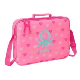 Safta Benetton Heart Maletin con Cremallera - Bandolera Ajustable - Asa Forrada - Doble Tirador en Cremallera - Fondo Interior Semirigido - 6L - 380x60x280mm - Color Rosa