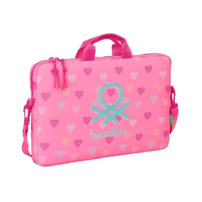 Safta Benetton Heart Maletin para Portatil hasta 15.6" - Interior Acolchado - Bandolera Ajustable - Asas de Mano - Doble Tirador - 4L - 400x40x270mm - Color Rosa