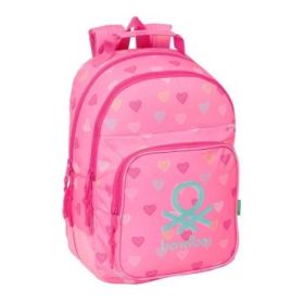 Safta Benetton Heart Mochila con 2 Compartimentos - Antirozaduras - Adaptable a Carro - Bolsillo Frontal - Portabotellas - Tirador Doble - Hombreras Ergonomicas - 20L - 320x150x420mm - Color Rosa