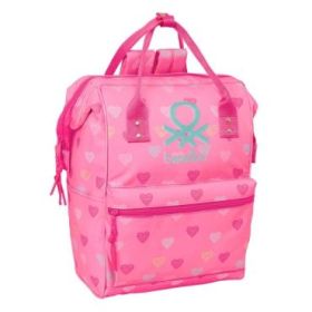 Safta Benetton Heart Mochila para Portatil hasta 13" - Interior Acolchado - Bolsillo con Cremallera - Asas Superiores - Hombreras Ergonomicas - Doble Tirador - 270x190x400mm - Color Rosa
