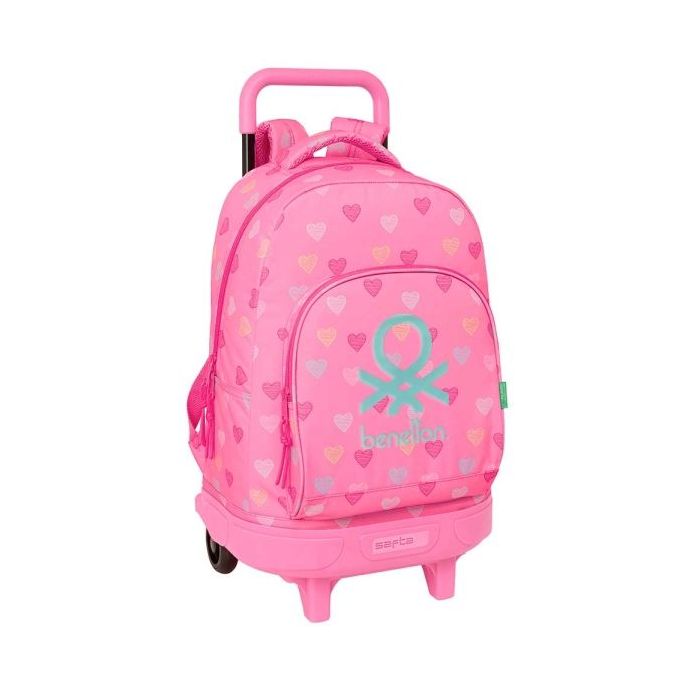 Safta Benetton Heart Mochila con Carro - Extraible - Bolsillo Frontal - Portabotella - Tirador Doble - Hombreras Acolchadas - Asa Superior - Tarjeta ID - 33L - 330x220x450mm - Color Rosa