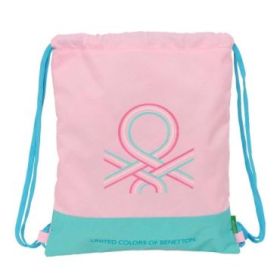 Safta Benetton Dolce Saco Plano - Bolsillo Interior con Cremallera - Cierre con Cordones - 5L - 350x10x400mm - Color Rosa Pastel