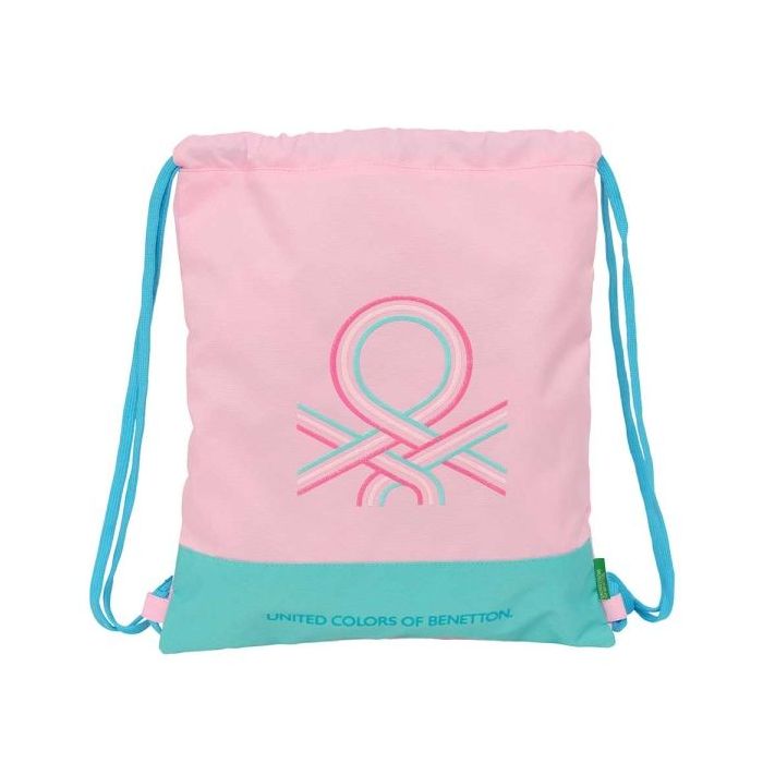 Safta Benetton Dolce Saco Plano - Bolsillo Interior con Cremallera - Cierre con Cordones - 5L - 350x10x400mm - Color Rosa Pastel