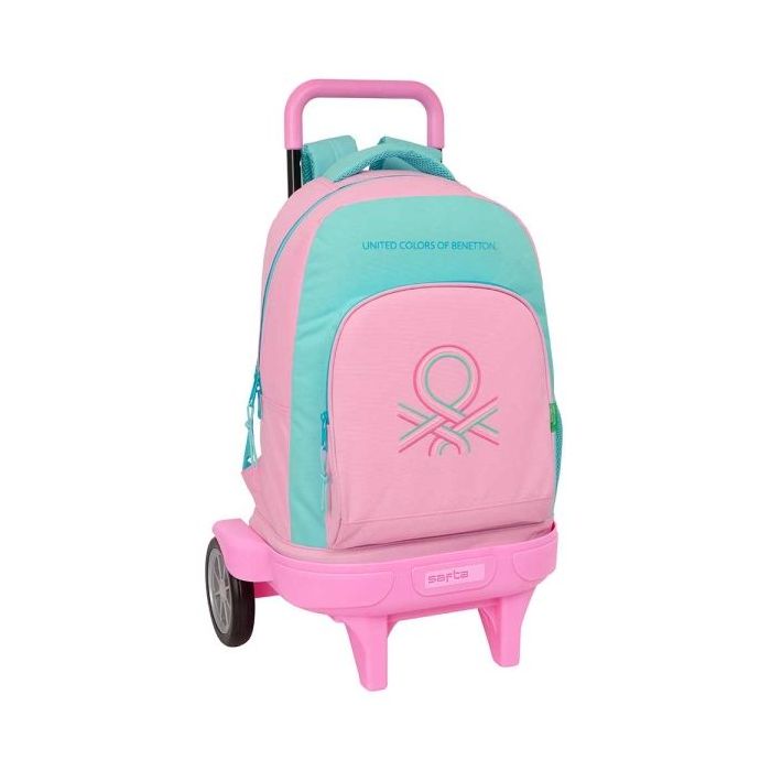 Safta Benetton Dolce Mochila con Carro - Bolsillo Frontal - Portabotella - Tirador Doble - Hombreras Acolchadas - Tarjeta ID - Ruedas Antivibracion - 33L - 330x220x450mm - Color Rosa Pastel