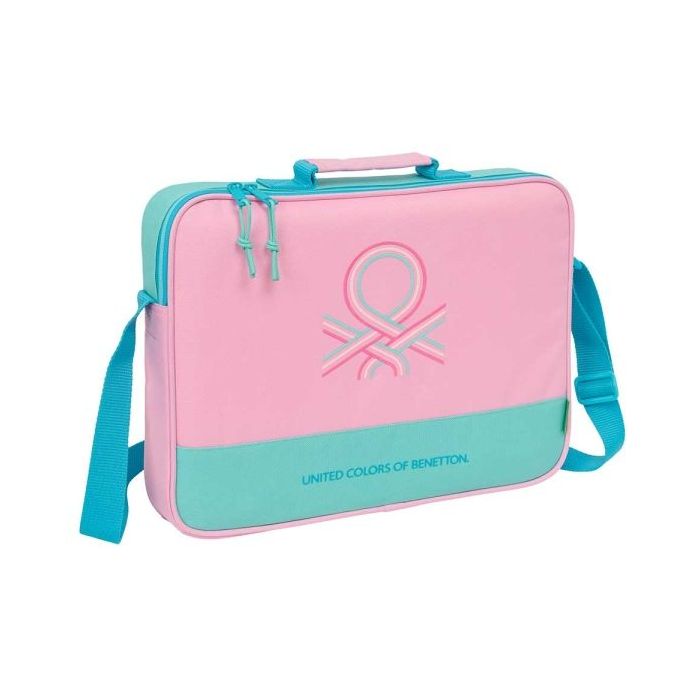 Safta Benetton Dolce Maletin con Cremallera - Bandolera Ajustable - Asa Forrada - Doble Tirador - Fondo Semirigido - 6L - 380x60x280mm - Color Rosa Pastel