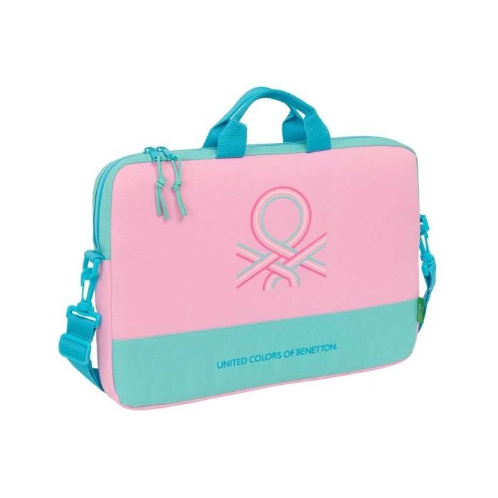 Safta Benetton Dolce Maletin para Portatil hasta 15.6" - Interior Acolchado - Bandolera Ajustable - Asas en la Parte Superior - Doble Tirador - 4L - 400x40x270mm - Color Rosa Pastel