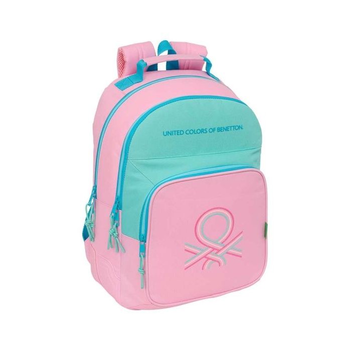 Safta Benetton Dolce Mochila con 2 Compartimentos - Antirozaduras - Adaptable a Carro - Portabotellas - Tirador Doble - Hombreras Ergonomicas - 20L - 320x150x420mm - Color Rosa Pastel