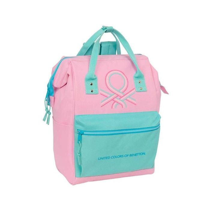 Safta Benetton Dolce Mochila para Portatil hasta 13" - Bolsillo con Cremallera - Asas Superiores - Compartimentos Multiples - Tirador Doble - 270x190x400mm - Color Rosa Pastel