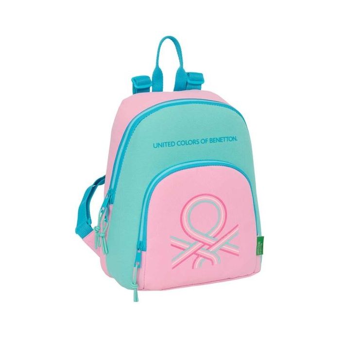 Safta Benetton Dolce Mini Mochila - Bolsillo Frontal - Cremallera Doble - Bolsillo Interior Seguro - Bolsillo Trasero - Hombreras Ajustables - Asa Superior - 250x130x300mm - Color Rosa Pastel