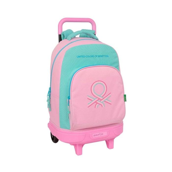 Safta Benetton Dolce Mochila con Carro - Extraible - Bolsillo Frontal - Portabotellas - Tirador Doble - Hombreras Acolchadas - Asa Acolchada - Tarjeta ID - 330x220x450mm - Color Rosa Pastel