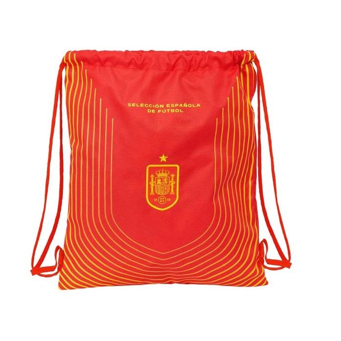 Safta Seleccion Española de Futbol Saco Plano - Bolsillo con Cremallera - Cierre con Cordones - 5L - Resistente y Duradero - Compacto y Ligero - 350x10x400mm - Color Rojo