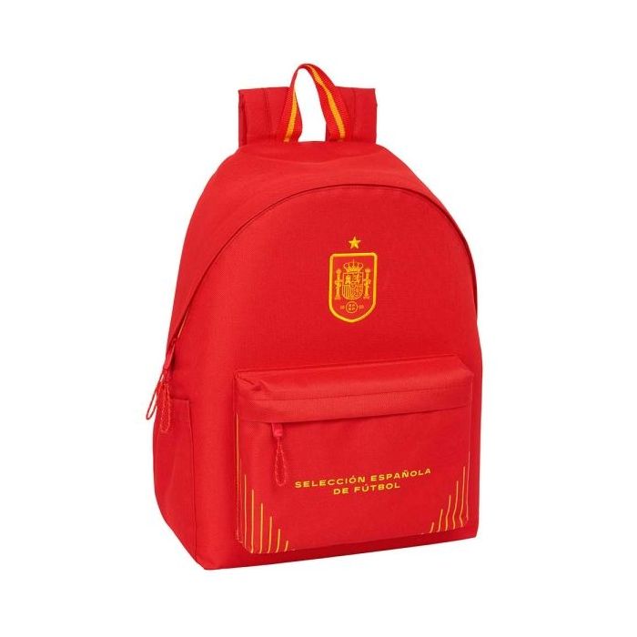 Safta Seleccion Española de Futbol Mochila para Portatil hasta 14.1" - Bolsillo Frontal - Portabotellas - Doble Tirador - Hombreras Ergonomicas - Asa Superior - 17.30L - 310x130x430mm - Color Rojo