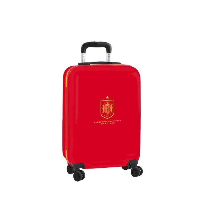 Safta Seleccion Española de Futbol Maleta Trolley de Cabina 20” - Cierre con Candado - Panel con Cremallera - Cintas con PVC - Asa Flexible PVC - 40.10L - 345x200x550mm - Color Rojo