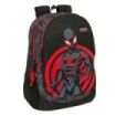 Safta Miles Morales Mochila Adaptable a Carro - Portabotellas - Compartimentos Grandes - Tirador Doble - Hombreras Ergonomicas - Asa de Mano Superior - 23L - 320x160x440mm - Color Negro y Rojo