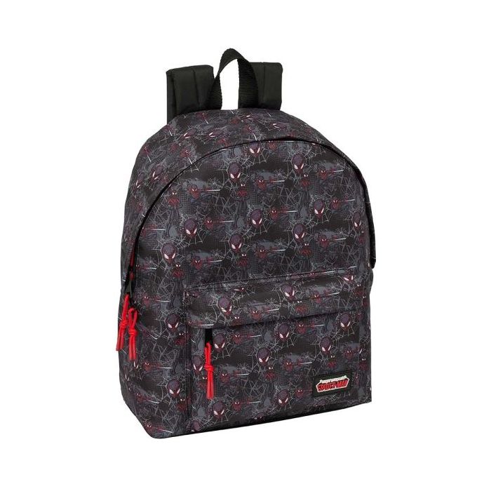 Safta Miles Morales Mochila - Bolsillo Frontal - Hombreras Acolchadas - Doble Tirador en Cremallera - Asa Superior - 20.80L - 330x150x420mm - Color Negro y Rojo