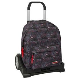 Safta Miles Morales Mochila con Carro - Cremallera - Tirador Doble - Asa Superior - Mochila Extraible - Carro con Ruedas - Ruedas Antivibracion - 20.79L - 330x150x420mm - Color Negro y Rojo