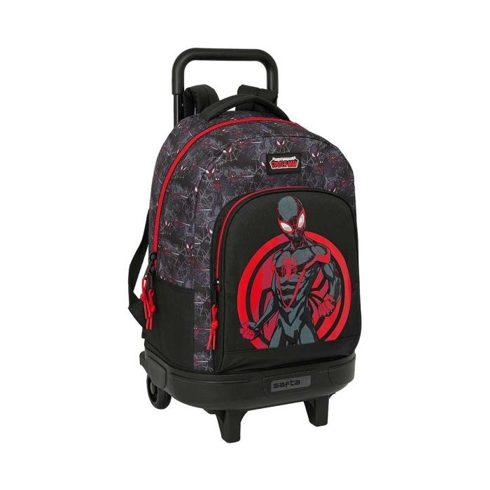 Safta Miles Morales Mochila con Carro - Extraible - Bolsillo Frontal - Portabotellas - Tirador Doble - Hombreras Acolchadas - Asa Acolchada - Tarjeta ID - 33L - 330x220x450mm - Color Negro y Rojo