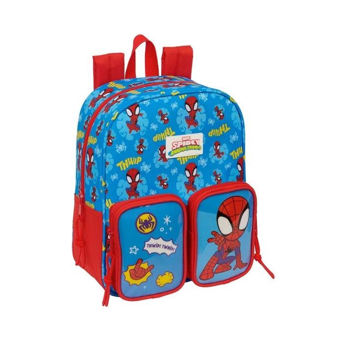 Safta Spidey Mochila Guarderia - Adaptable a Carro - Bolsillo Frontal - Tarjeta de Identificacion - Asa de Mano - 6L - 220x100x270mm - Color Rojo y Azul