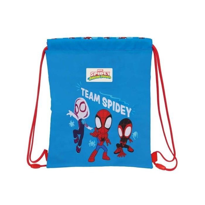 Safta Spidey Saco Plano - Bolsillo con Cremallera - Cierre con Cordones - 3L - 260x10x340mm - Color Rojo y Azul