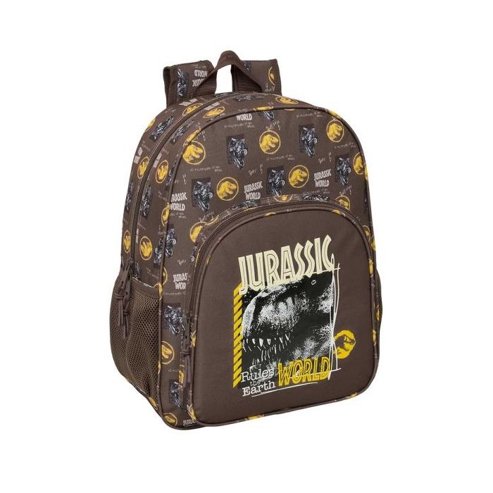 Safta Jurassic World Mochila Adaptable a Carro - Bolsillos Laterales - Doble Tirador - Hombreras Acolchadas - Bolsillo Frontal - Asa Superior - 19L - 330x140x420mm - Color Marron