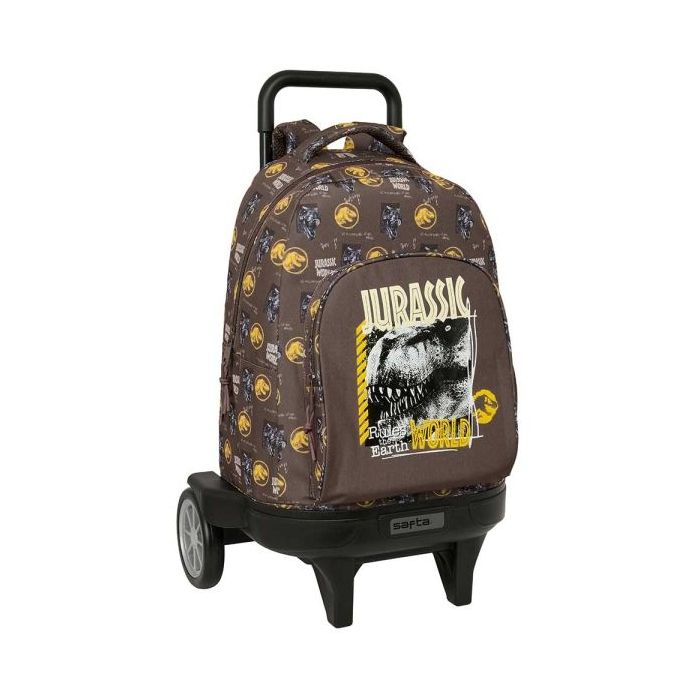 Safta Jurassic World Mochila con Carro - Extraible - Bolsillo Frontal - Ruedas Antivibracion - Asa Acolchada - Sistema de Bloqueo - 330x220x450mm - Color Marron