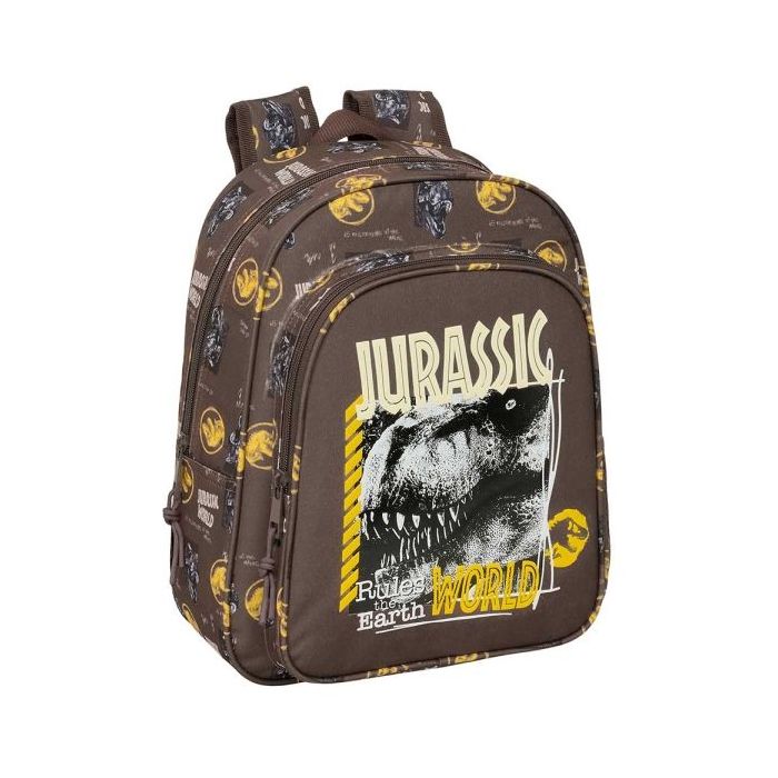 Safta Jurassic World Mochila Infantil - Adaptable a Carro - Portabotellas - Hombreras Acolchadas - Bolsillo Frontal - Asa Superior - 9L - 270x100x330mm - Color Marron