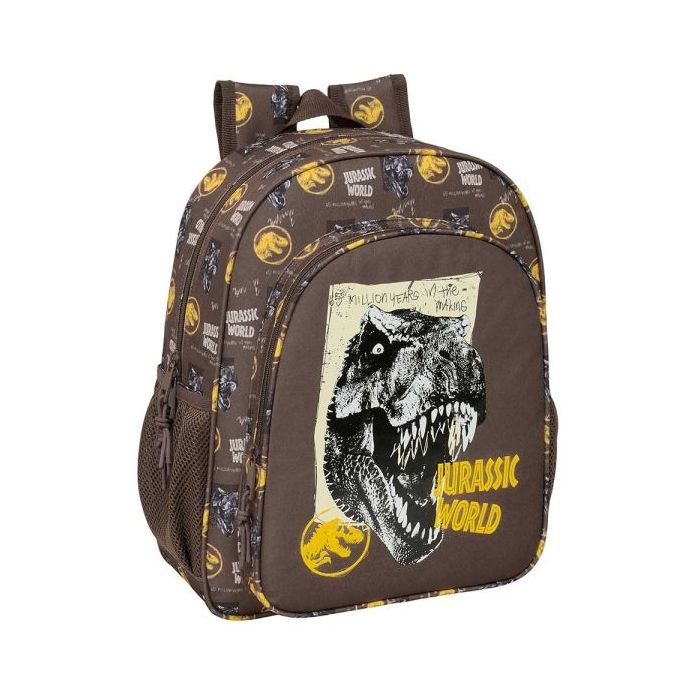 Safta Jurassic World Mochila - Adaptable a Carro - Portabotellas - Tirador Doble - Hombreras Ergonomicas - Espalda Acolchada - Bolsillo Frontal - Asa de Mano - 15L - 320x120x380mm - Color Marron