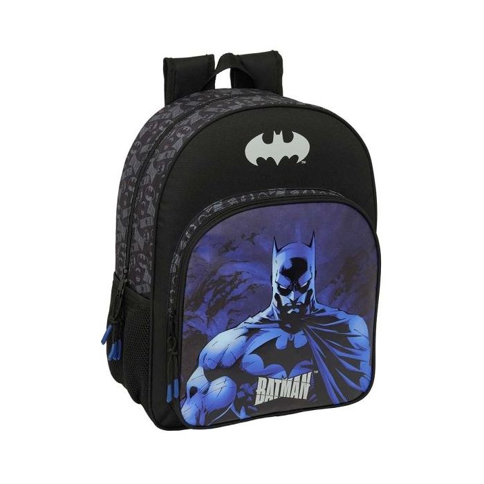Safta Batman Mochila Adaptable a Carro - Portabotellas - Doble Tirador en Cremallera - Hombreras Ergonomicas Acolchadas - Bolsillo Frontal - Asa de Mano Superior - 19L - 330x140x420mm - Color Negro