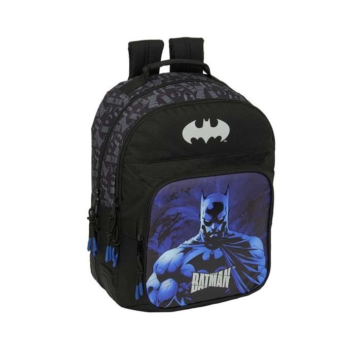 Safta Batman Mochila con 2 Compartimentos - Cantoneras Antirozaduras - Adaptable a Carro - Bolsillo Frontal - Portabotellas - Tirador Doble - Hombreras Ergonomicas - 20L - 320x150x420mm - Color Negro