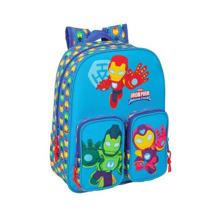 Safta Iron Man Mochila Infantil - Adaptable a Carro - Portabotellas - Hombreras Ergonomicas - Bolsillo Frontal - Asa Superior - 10L - 260x110x340mm - Color Azul