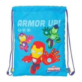 Safta Iron Man Saco Plano - Bolsillo Interior con Cremallera - Cierre con Cordones - 3L - 260x10x340mm - Color Azul