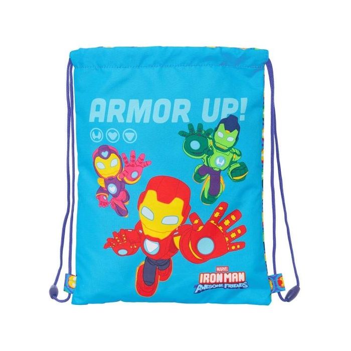 Safta Iron Man Saco Plano - Bolsillo Interior con Cremallera - Cierre con Cordones - 3L - 260x10x340mm - Color Azul