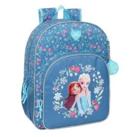 Safta Frozen Mochila Adaptable a Carro - Portabotellas - Tirador Doble - Hombreras Ergonomicas - Espalda Acolchada - Bolsillo Frontal - Asa de Mano Superior - 330x140x420mm - Color Azul