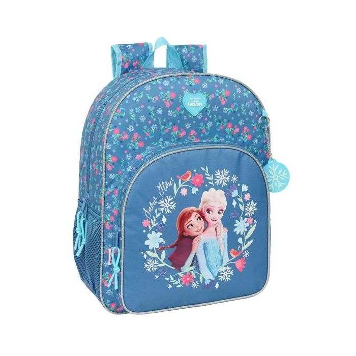 Safta Frozen Mochila Adaptable a Carro - Portabotellas - Tirador Doble - Hombreras Ergonomicas - Espalda Acolchada - Bolsillo Frontal - Asa de Mano Superior - 330x140x420mm - Color Azul
