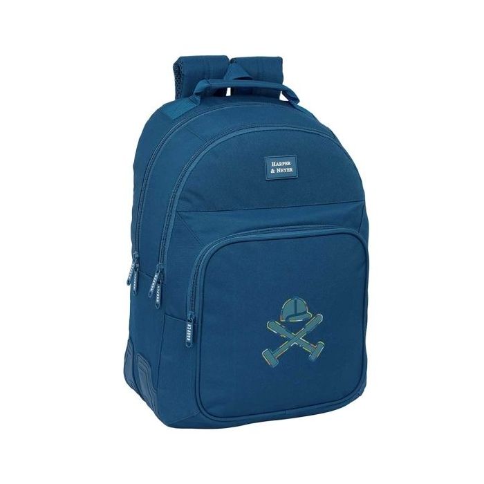 Safta Harper and Neyer Mochila con 2 Compartimentos - Antirozaduras - Adaptable a Carro - Portabotellas - Tirador Doble - Hombreras Ergonomicas - 20L - 320x150x420mm - Color Azul Marino
