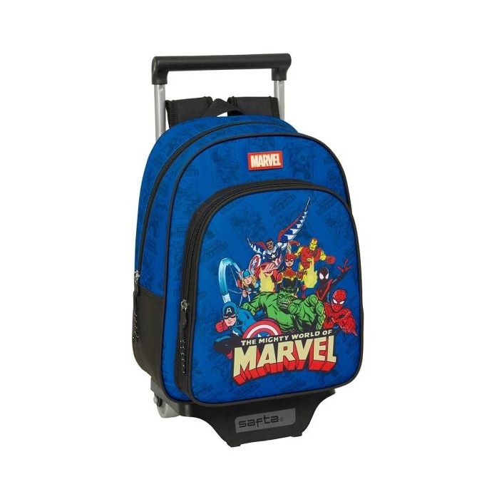 Safta Avengers Mochila con Carro - Portabotellas - Hombreras Ergonomicas - Mochila Extraible - Material Resistente - Asa Superior - 10L - 270x100x330mm - Color Azul Oscuro