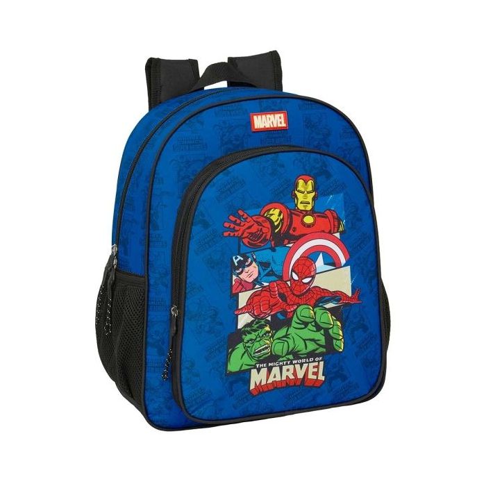 Safta Avengers Mochila - Adaptable a Carro - Portabotellas - Doble Tirador en Cremallera - Hombreras Ergonomicas - Asa de Mano Superior - 15L - 320x120x380mm - Color Azul Oscuro