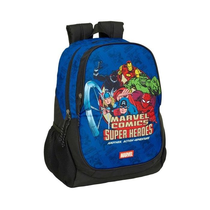 Safta Avengers Mochila Adaptable a Carro - Portabotellas - Dos Compartimentos Grandes - Tirador Doble - Hombreras Ergonomicas - Asa Superior - 23L - 320x160x440mm - Color Azul Oscuro