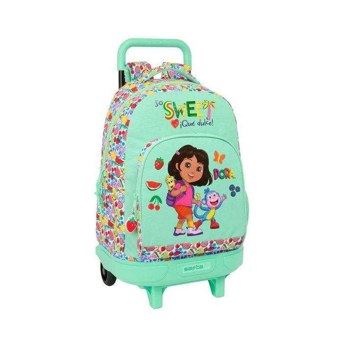 Safta Dora Mochila con Carro - Bolsillo Frontal - Portabotellas - Tirador Doble - Hombreras Acolchadas - Asa Acolchada - Tarjeta ID - Bandeja PVC - Base Reforzada - 33L - 330x220x450mm - Color Menta